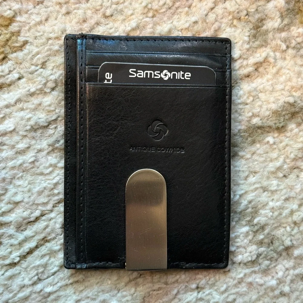 Samsonite Black Leather RFID Protected Card Holder Money Clip
